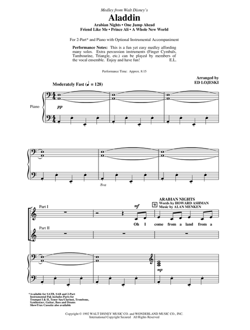 Aladdin (Medley) (from Disney's Aladdin) (arr. Ed Lojeski) - Alan Menken (Choral, 2-Part)