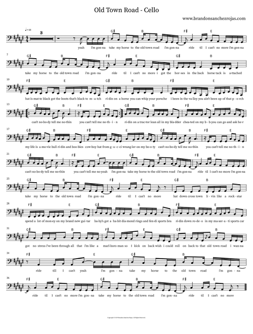 Old Town Road - Cello - BSR (Cello Solo)
