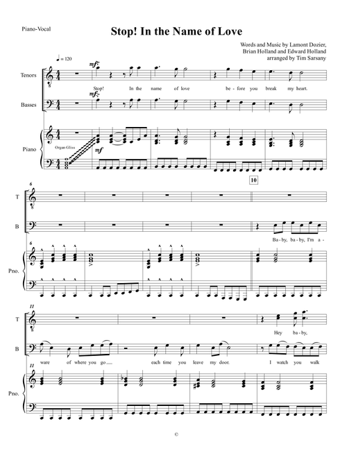 Stop! In The Name Of Love (Arr. Tim Sarsany) - The Supremes (Choral, TTBB)