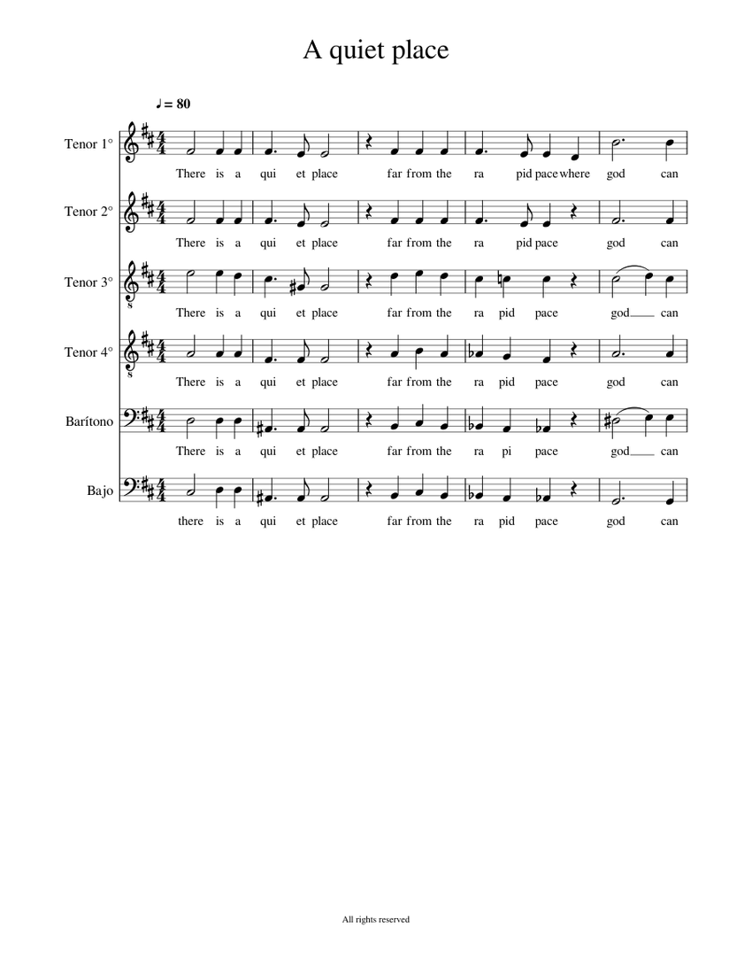 A quiet place Sheet music for Contrabass, Violin, Viola, Cello (Mixed Ensemble)