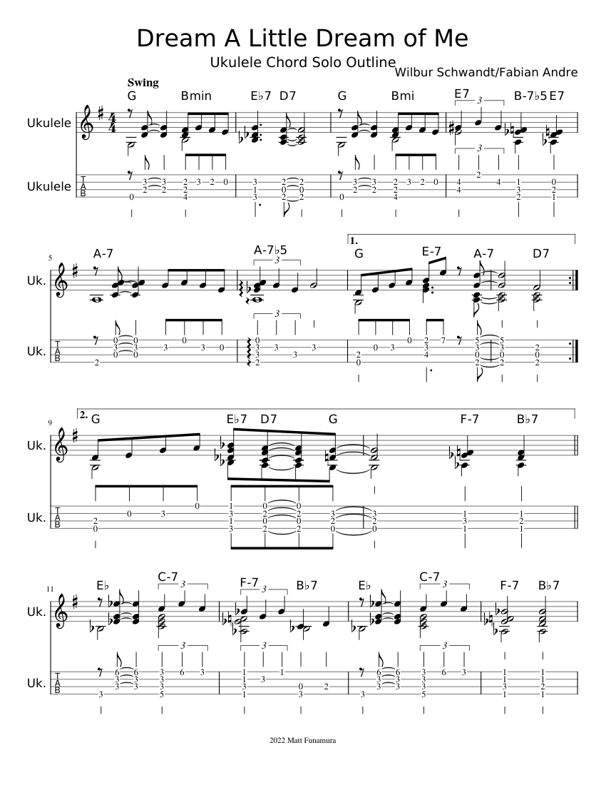 Dream A Little Dream of Me (Uke Low G) Sheet music for Ukulele (Solo)