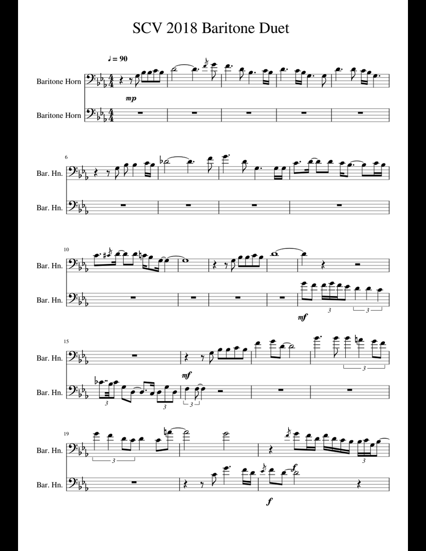 SCV 2018 Baritone Duet Sheet Music For Baritone Horn (Brass Duet ...