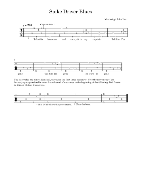 Spike driver blues – Mississippi John Hurt (1928 single version)