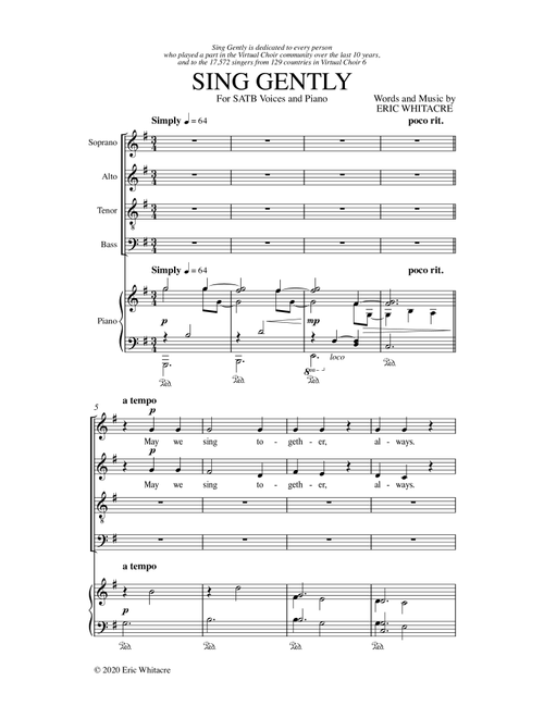 Sing Gently - Eric Whitacre (Choral, SATB)