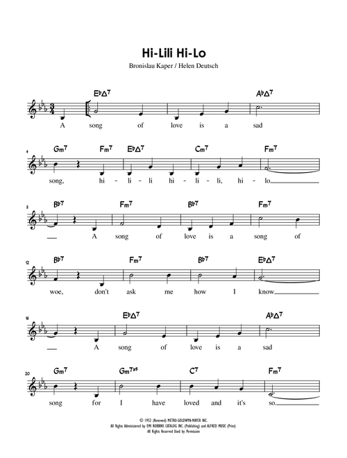 Hi-lili, Hi-lo (Arr. Charles Lee) - Bronislau Kaper (Lead Sheet - Fake Book)