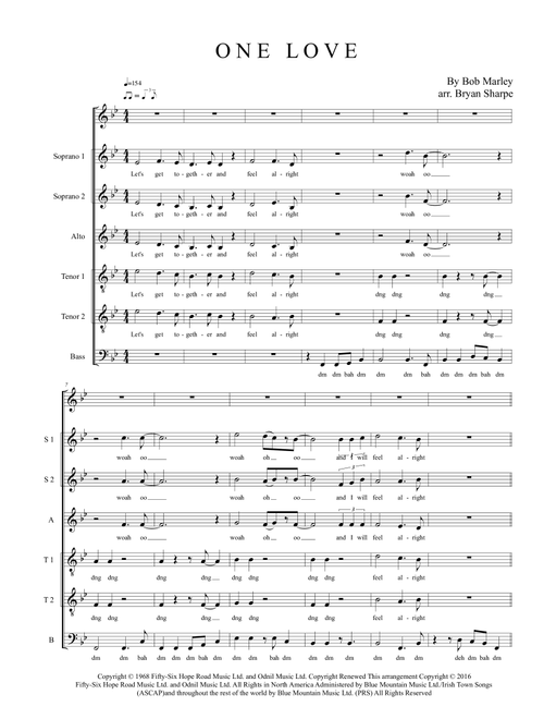 One Love (Arr. Bryan Sharpe) - Bob Marley (Choral, SATB)