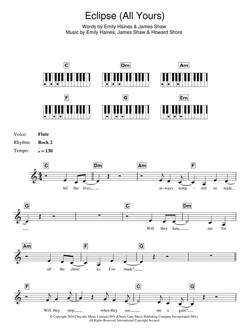 Eclipse (All Yours) - Metric (Piano Chords-Lyrics)