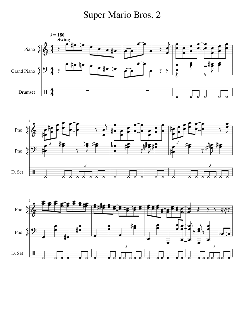 Super Mario Bros. 2 - Overworld Theme Sheet Music for Piano, Drum group ...