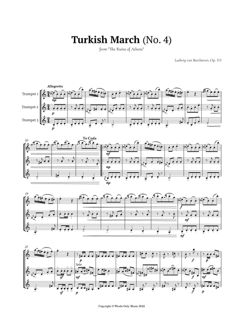 Turkish March by Beethoven for Trumpet Trio (Arr. Ander) (Brass Ensemble)