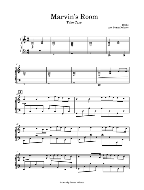 Marvin's Room (Arr. Tomas Nolasco) - Drake (Piano Solo)