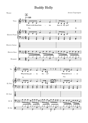 Play Official version of Buddy Holly Sheet Music by Weezer for Guitar ...