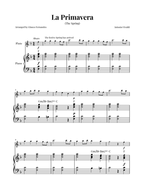 La Primavera (The Spring) by Vivaldi - Flute and Piano with Chord Notations (Arr. Glauco Fernandes) - Antonio Vivaldi (Flute and Piano)