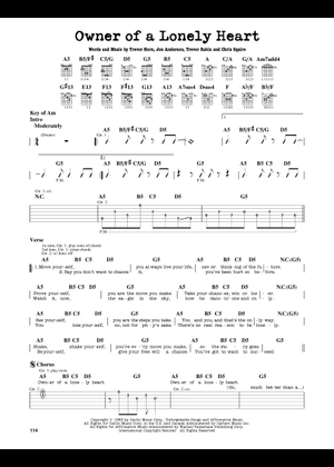 Owner of a lonely heart – Yes Sheet Music with Chords for Piano