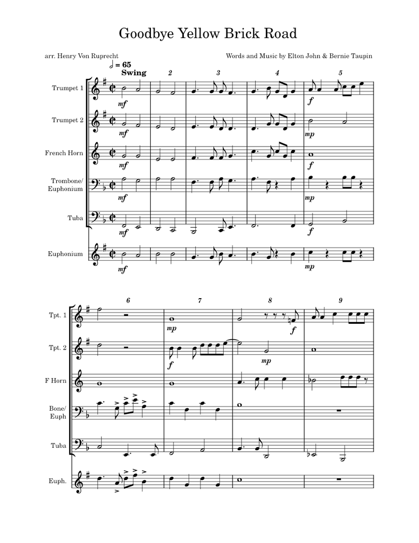 Goodbye Yellow Brick Road Sheet Music for Trombone, Euphonium, Tuba ...