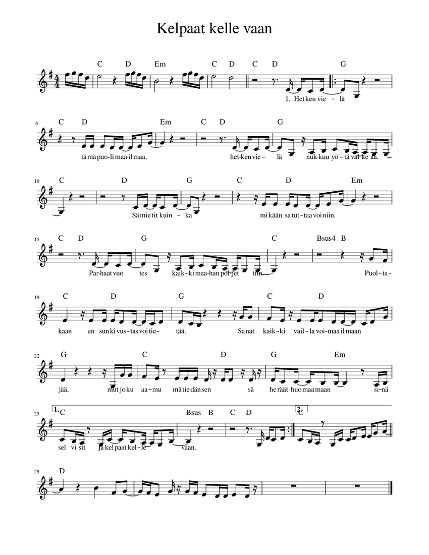 Kelpaat kelle vaan Sheet music for Piano (Solo) 
