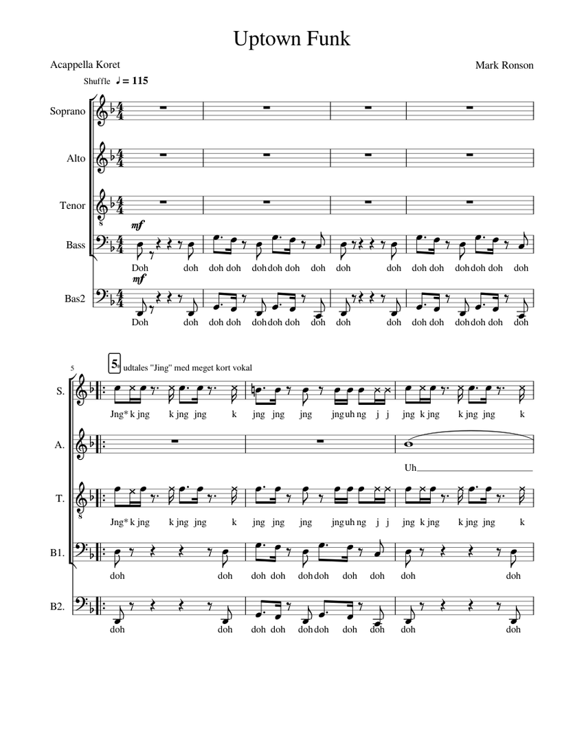 Uptown Funk Sheet music for Soprano, Alto, Tenor, Bass voice & more ...