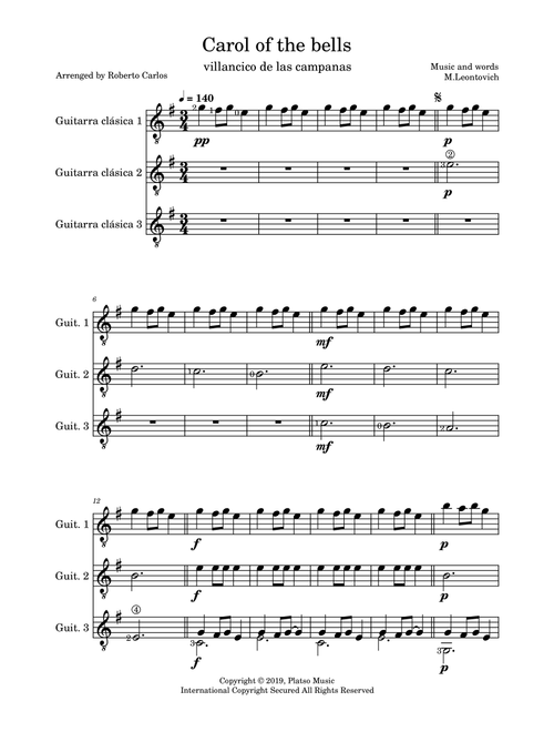 Carol Of The Bells (Arr. Roberto Carlos Ruilova) - Kirby Shaw, Traditional (Guitar Ensemble)