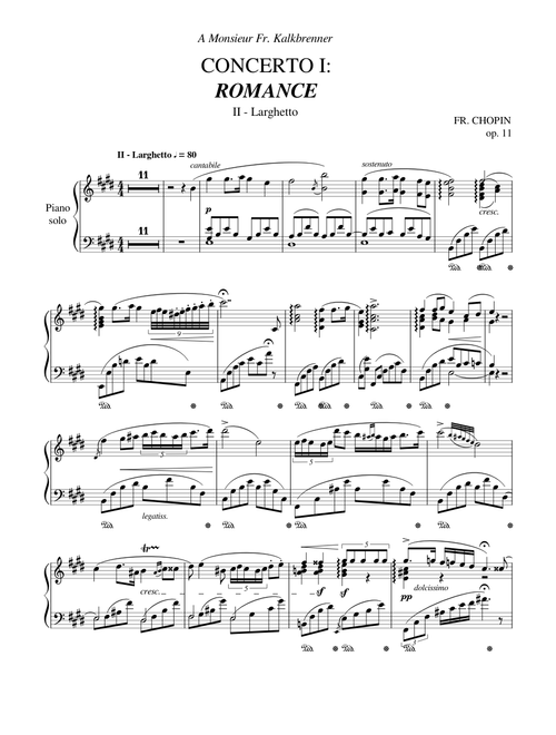 Chopin - Piano Concerto No. 1 In E Minor: II - Larghetto "Romance" (Piano Solo)