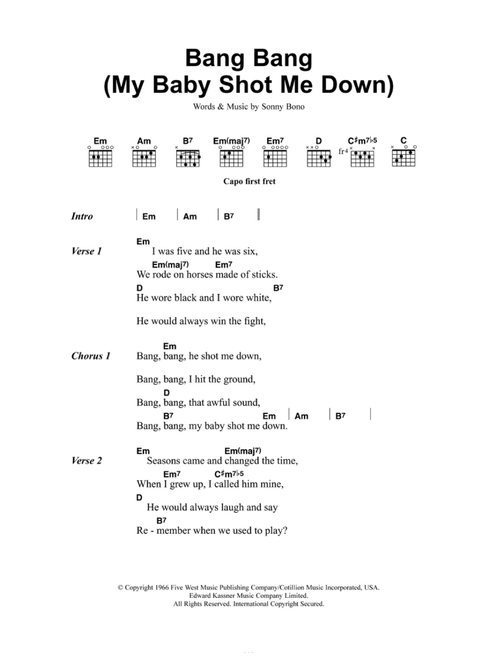 Bang Bang (My Baby Shot Me Down) - Nancy Sinatra (Guitar Chords-Lyrics)