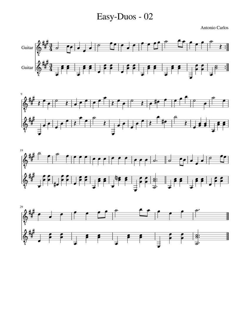 Easy-Guitar-Duos-2 Sheet Music for Guitar (Mixed Duet) | MuseScore.com