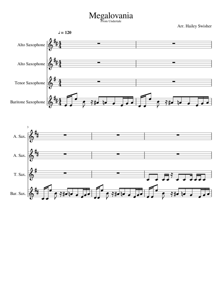 Megalovania Sheet music for Saxophone alto, Saxophone tenor, Saxophone ...