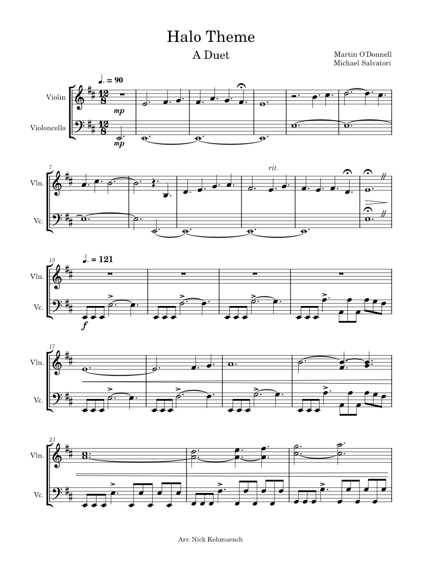 Halo Theme Duet Sheet music for Violin Cello String Duet Musescore