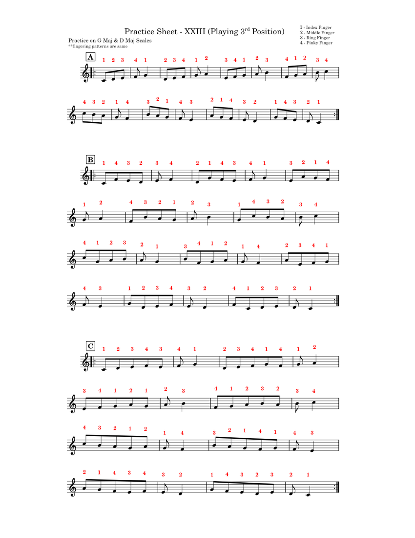 Practice Sheet - XXIII (Playing 3rd Position) Sheet Music for Violin ...