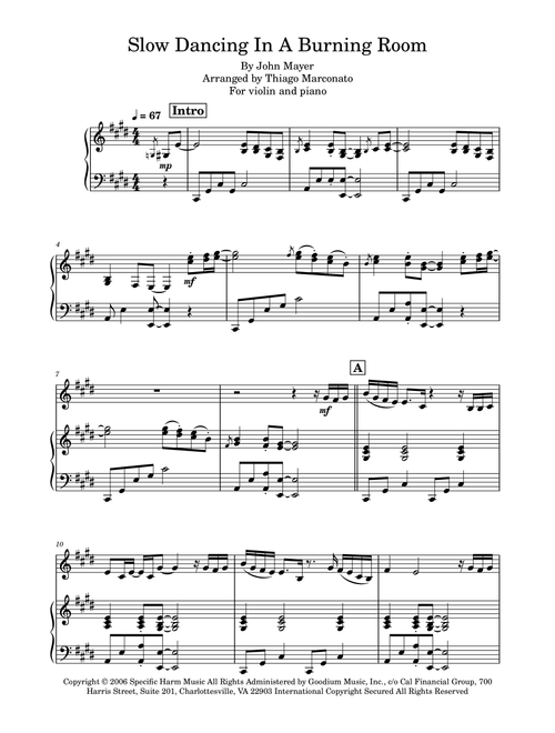 Slow Dancing In A Burning Room (Arr. Thiago Marconato) - John Mayer (Violin and Piano)