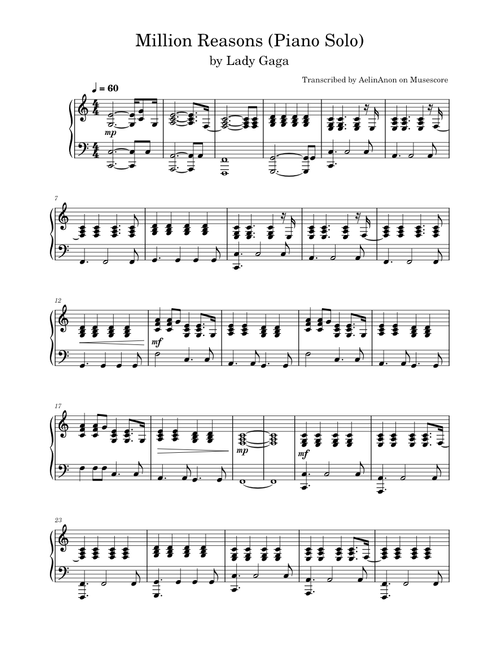 Million Reasons (Piano Solo) - Lady Gaga