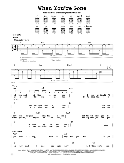 When You're Gone - Avril Lavigne (Guitar Lead Sheet)