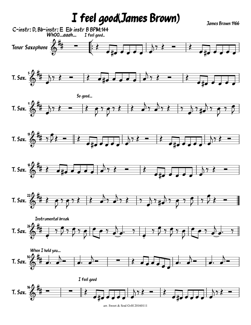 I feel good Tenorsax Sweet & Soul GvH 20160111 Sheet Music for ...