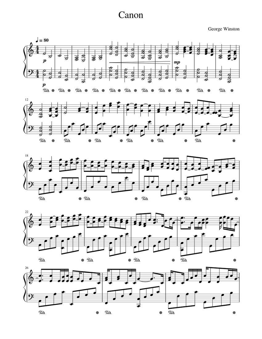 Canon - George Winston Sheet music for Piano (Solo Canon - George Winston Sheet music for Piano (Solo