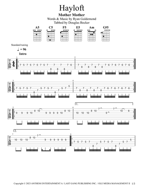 Hayloft (Arr. Douglas Becker) - Chat Lalalala (Guitar Tab)