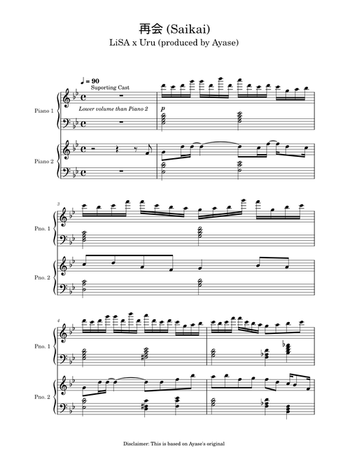 Saikai – Ayase 再会 (Saikai) - LiSA x Uru (produced by Ayase) for 2 pianos