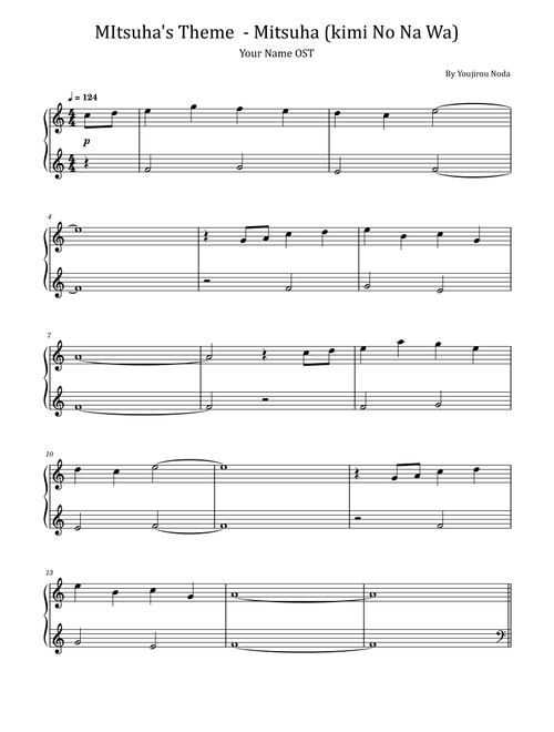 Mitsuha (kimi No Na Wa) (Arr. poon) - Youjirou Noda (Easy Piano)