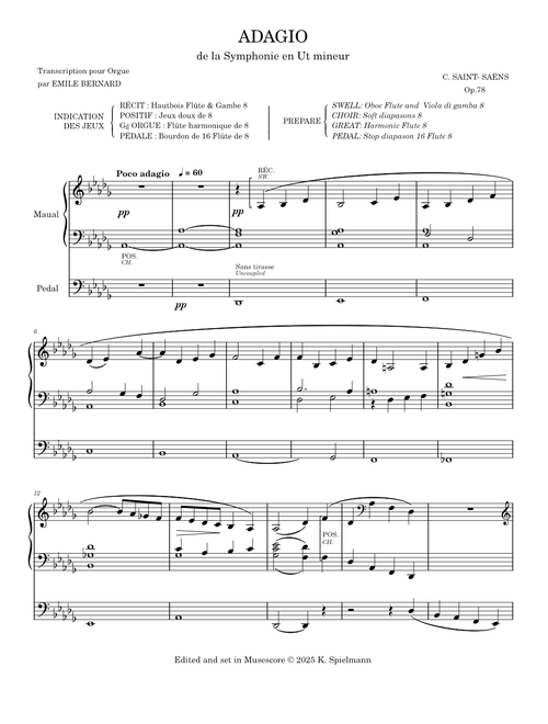 Adagio from Symphony no. 3 — Camille Saint-Saëns, arranged for Organ by Emile Bernard