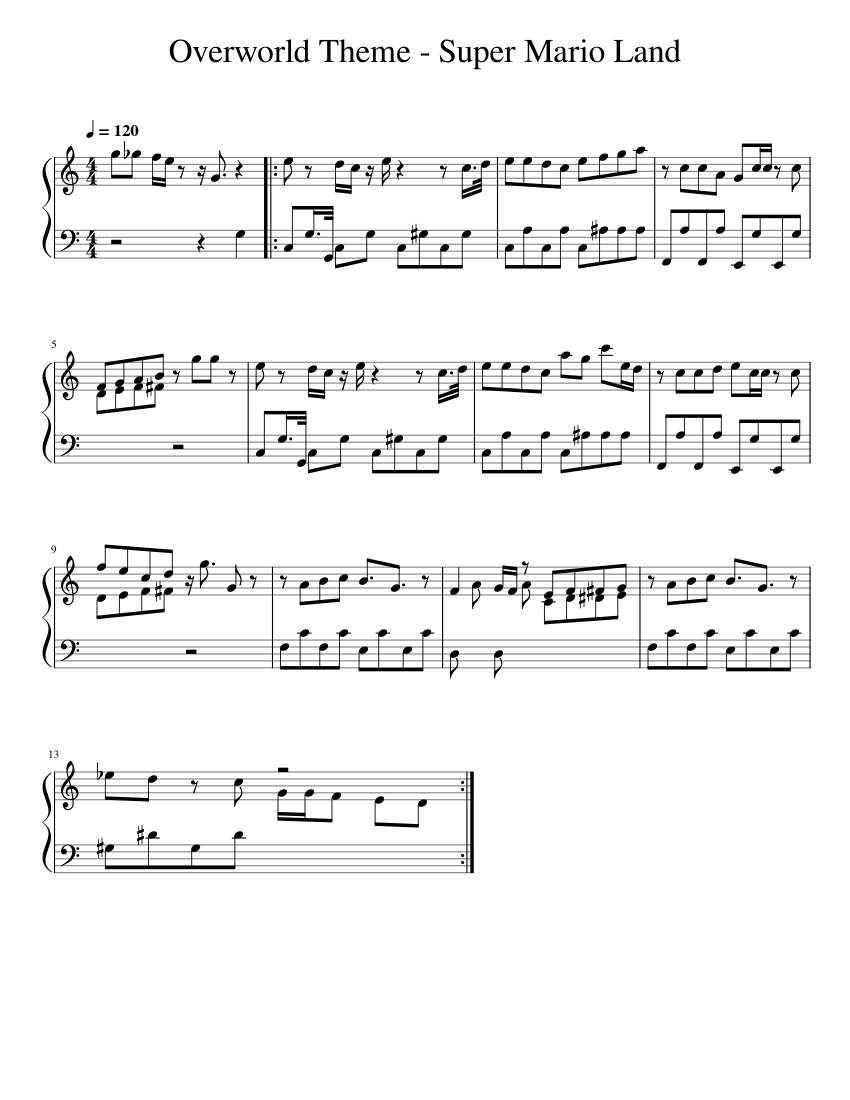 Overworld Theme - Super Mario Land Sheet music for Piano (Solo ...