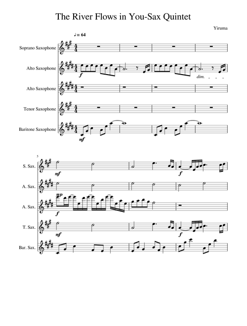 The River Flows in You for Saxophone Quintet