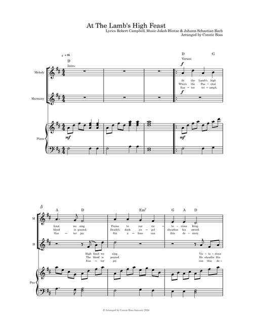 At The Lamb's High Feast duet and piano (Arr. Connie Boss) - Lyrics Robert Campbell, Music Jakob Hintze & Johann Sebastian Bach (Small Ensemble)