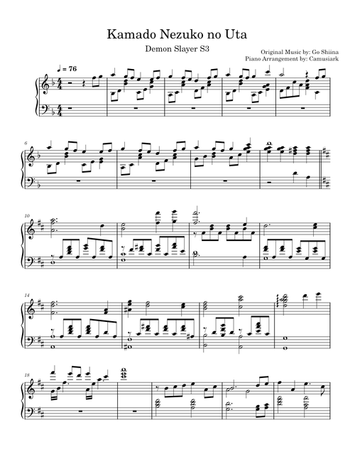 Kamado Nezuko no Uta – Go Shiina - FULL Piano Arrangement by Camusiark