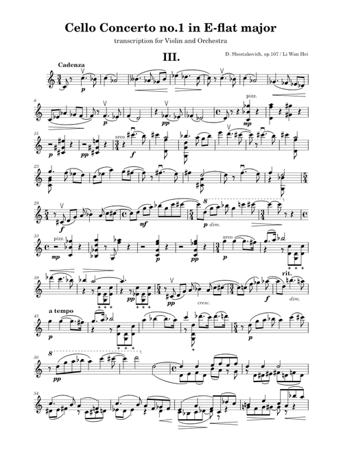 Shostakovich - Cello Concerto no.1 (III. Cadenza) transcription for Violin