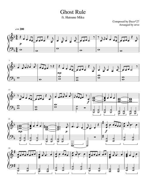 Ghost Rule, by Deco*27 ft. Hatsune Miku - piano arrangement