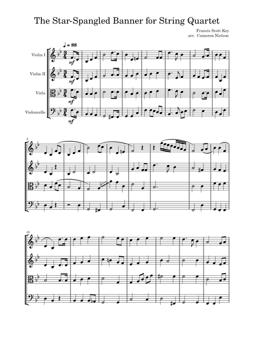 The Star Spangled Banner arranged for String Quartet