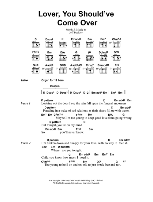 Lover, You Should've Come Over - Jeff Buckley (Guitar Chords-Lyrics)