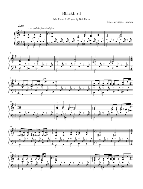 Blackbird (Beatles) as Performed By Robert Patin -- Transcription Edited by D. Bradford