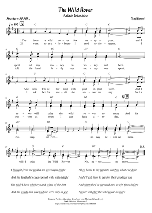 The wild rover – Misc Traditional Wild Rover Sheet Music for Flute ...