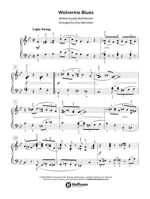 Wolverine Blues - Intermediate Piano (Arr. Aron Bernstein, Hoffman Academy - Intermediate) - Jelly Roll Morton (Ferdinand LaMothe) (Piano Solo)