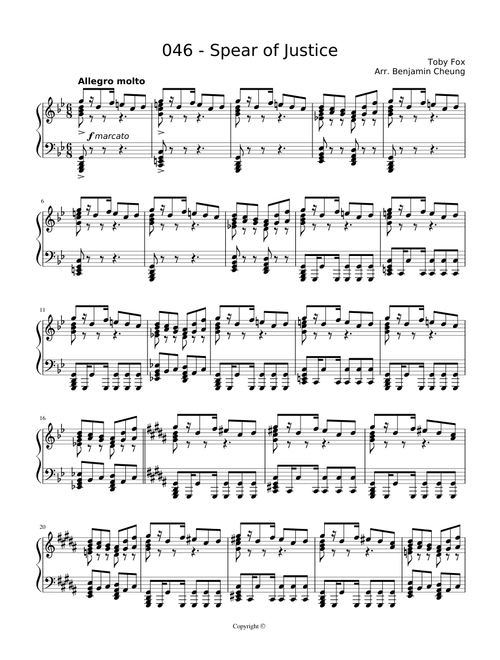 Undertale: 046 - Spear of Justice, for Solo Piano