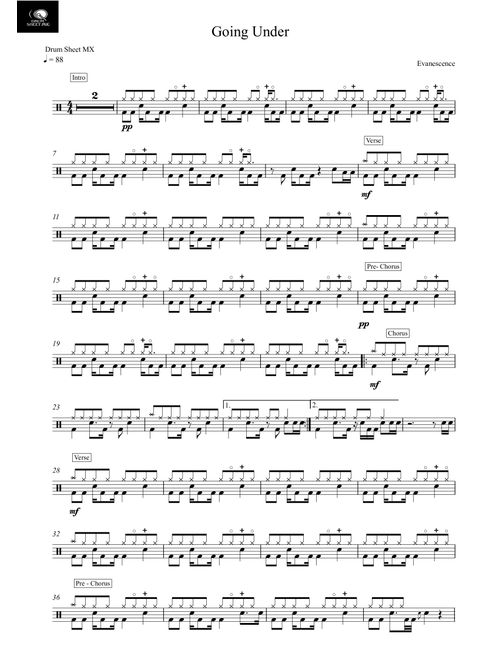 Going Under (Arr. Drum Sheet MX) - Evanescence (Drums)