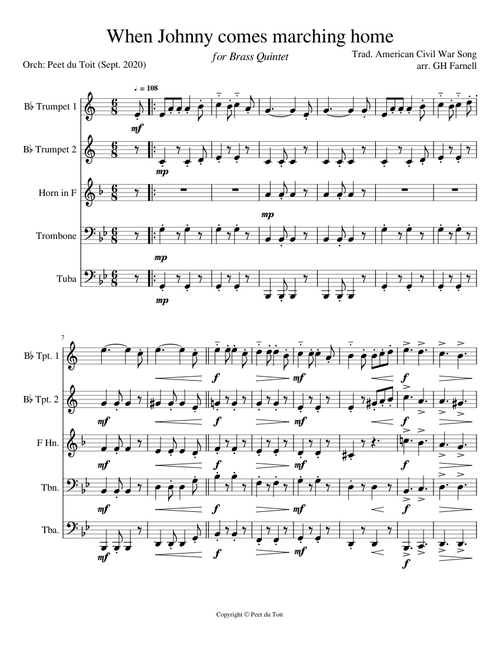 When Johnny comes marching home - Trad. American Civil War Song arr. GH Farnell  (Brass Quintet)